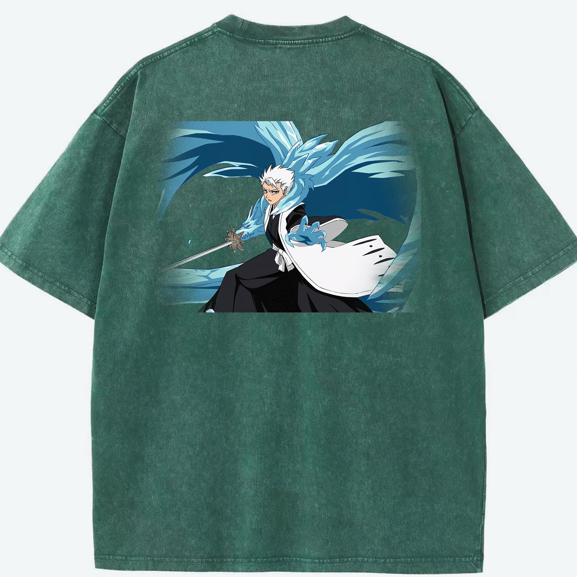 （画像用） ブリーチ 日番谷冬獅郎（ひつがや とうしろう） BLEACH Hitsugaya Toushirou 綿100% ヴィンテージ風 半袖Tシャツ（背面プリント）